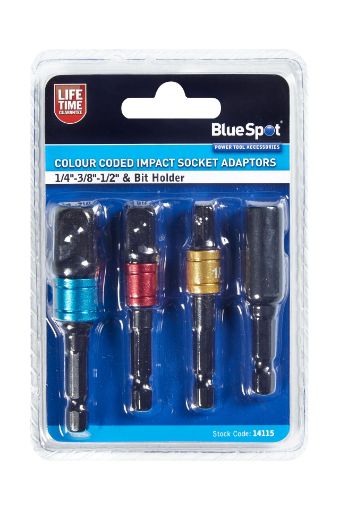 Picture of Blue Spot Tools Colour Coded Impact Socket Adaptors (1/4"-3/8"-1/2") & Bit Holder