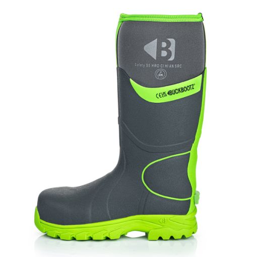 Picture of BuckBootz BBZ8000 S5 360° High Visibility Neoprene/Rubber Safety Wellington Boot with Ankle Protection Grey/Green