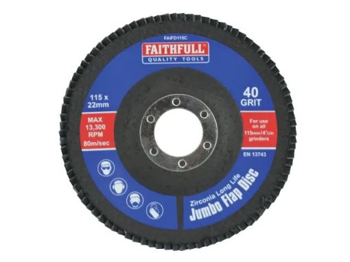 Picture of Faithfull Abrasive Jumbo Flap Disc 115mm, Coarse, Medium & Fine Grits