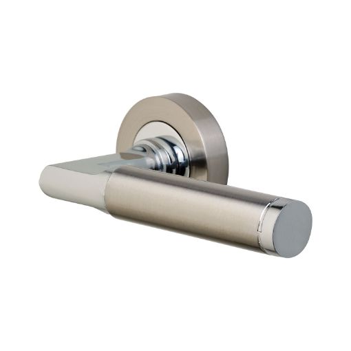 Picture of Perry 118mm Vision Auriga Designer Lever Handles On 52mm Round Rose Polished Chrome/Satin Nickel