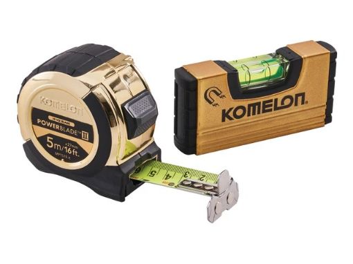 Picture of Komelon 5m (16ft) Gold PowerBlade Tape with FREE Mini Level