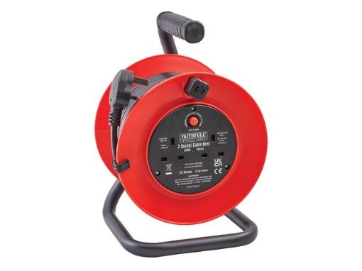 Picture of Faithfull 240v Open Reel Cable Reel 20m - 13 Amp With 2 Socket